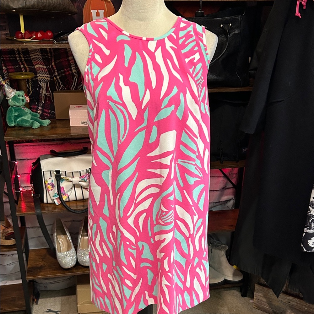 Lilly Pulitzer Pink and Blue tropical Print Midi Dress
